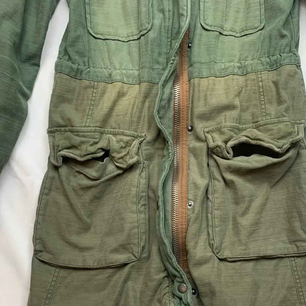 Free People size small jacket military green trench academia 80s retro patch
